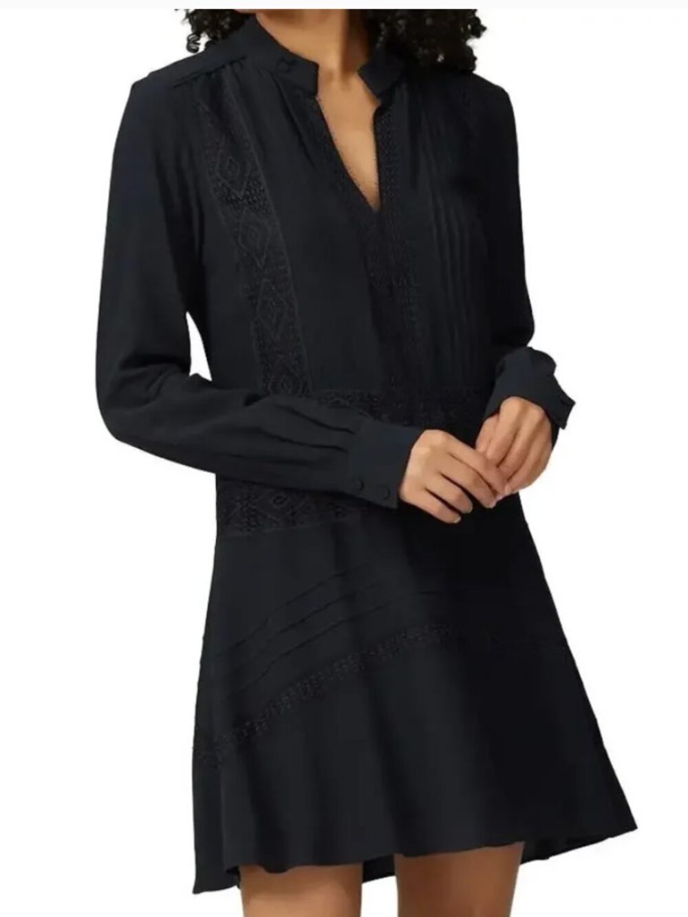 DEREK LAM 10 CROSBY Black Lace-Trim Long-Sleeve - Size 6